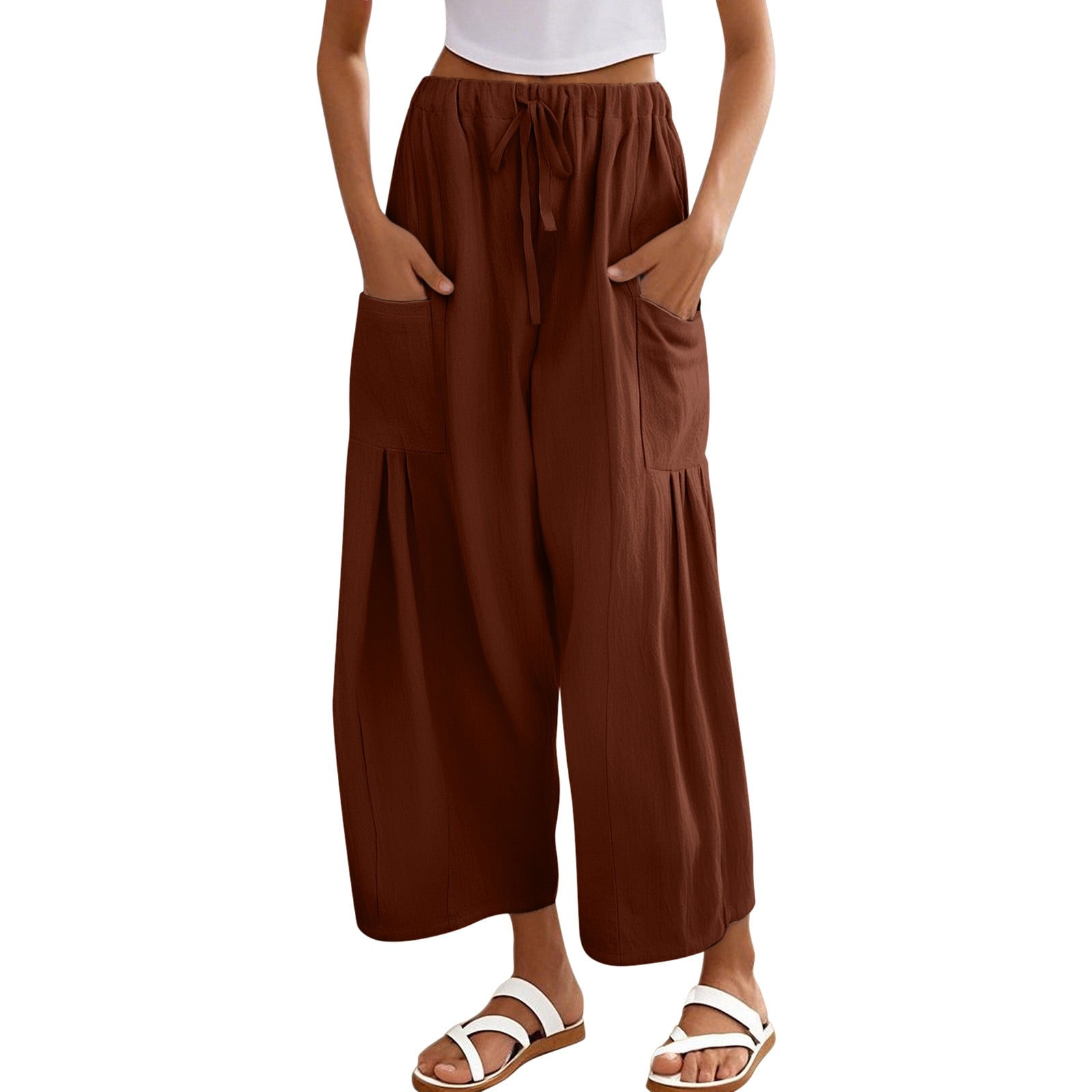 Bmisegm Stylish Women's Casual Pants High Waisted Flowy Palazzo ...