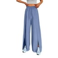 thumbnail image 1 of Bmisegm Stylish Women's Casual Pants Wide Leg Loose Palazzo Trousers Comfortable Fit Elastic Waist with Pockets Trendy Design for All Occasions Blue S, 1 of 5
