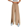 thumbnail image 1 of Bmisegm Stylish Women's Casual Pants Wide Leg Loose Palazzo Trousers Comfortable Fit Elastic Waist with Pockets Trendy Design for All Occasions Khaki L, 1 of 5
