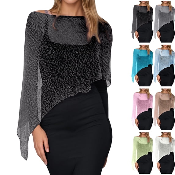 Bmisegm Summer Shawls for Women Lightweight Fashion Irregular Cape Shawl Solid Color Breathable Sunscreen Cover Up Thin Knit Tops Black