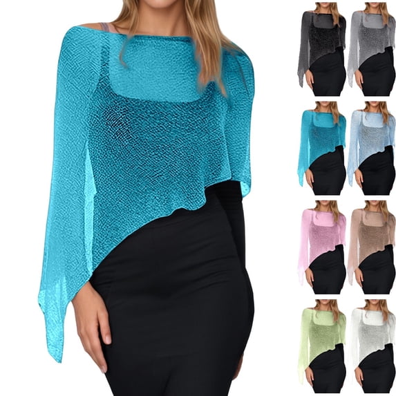 Bmisegm Summer Shawls for Women Lightweight Fashion Irregular Cape Shawl Solid Color Breathable Sunscreen Cover Up Thin Knit Tops Sky Blue