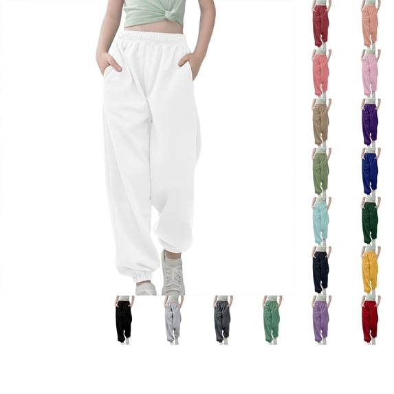Bmisegm Sweatpants for Girls Medium and Large Children Casual Kids Solid Color Drawstring Girls Sweatpants White_003 9-10 Years