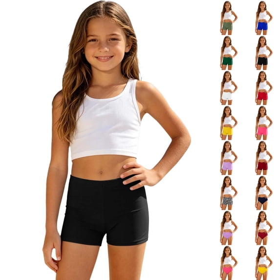 Bmisegm Swim Shorts Girls Solid Color Casual Swim Bottoms Lightweight Nylon Beachwear with Elastic Waistband for Summer Girls Bathing Suits 4-14Y 02_Black,11-12 Years
