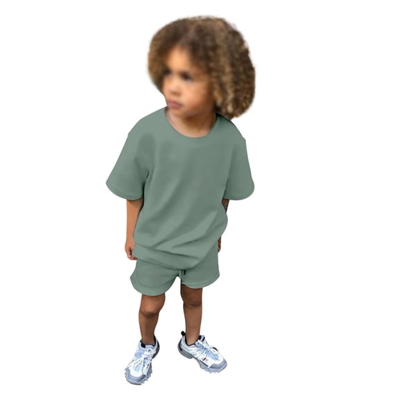 Bmisegm Toddler Ballet Outfit Toddler Kids Baby Boys Girls 2 Piece Tracksuit Solid Short Sleeve T Shirt with Shorts Summer Set 2 Piece Sleepwear Green 6-12 Months