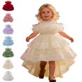 thumbnail image 1 of Bmisegm Toddler Dress Carnival off Shoulder Embellished Neckline Layered Ruffled Cake High Low Tutu Dress Kids Dress 2-3 Years, 1 of 9