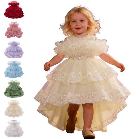Bmisegm Toddler Dress Carnival off Shoulder Embellished Neckline Layered Ruffled Cake High Low Tutu Dress Kids Dress 2-3 Years