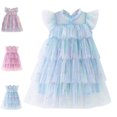 thumbnail image 1 of Bmisegm Toddler Dress Holiday Flutter Sleeve Gradient Tiered Tutu Dress Star Decor Back Button Casual Girls Dresses 2-3 Years, 1 of 7