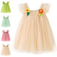 thumbnail image 1 of Bmisegm Toddler Dress Holiday Flutter Sleeve Spaghetti Strap Dress Smocked Bodice 3D Flower Flowy Skirt Kids Dress 18-24 Months, 1 of 7
