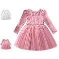 thumbnail image 1 of Bmisegm Toddler Dress Long Sleeve Round Neck Textured Bodice Pearl Waist Tiered Flowy Skirt Formal Occasion Girls Dresses 12-18 Months, 1 of 9