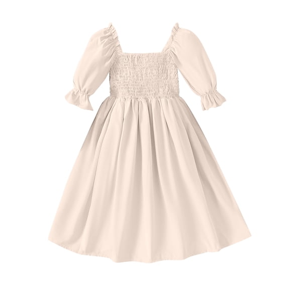 Bmisegm Toddler Dresses Girls Chiffon Ruffle Square Neck Short Sleeve Solid A Line Girls Summer Dress