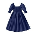 thumbnail image 1 of Bmisegm Toddler Dresses Girls Chiffon Ruffle Square Neck Short Sleeve Solid A Line Girls Summer Dress, 1 of 5