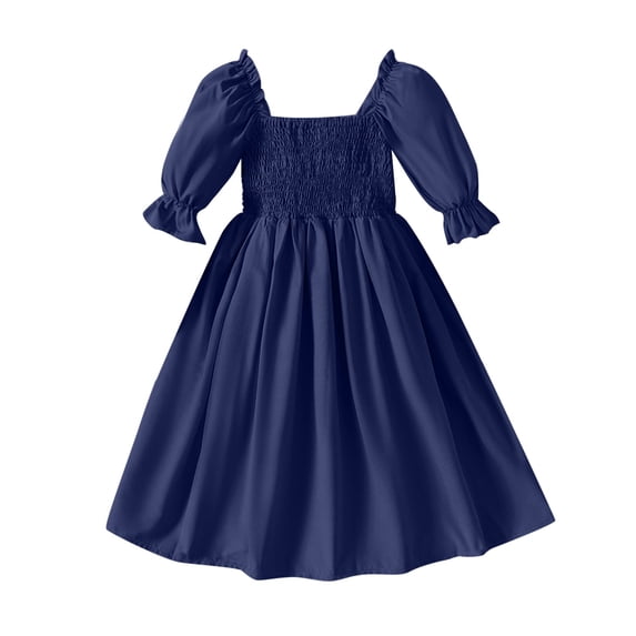 Bmisegm Toddler Dresses Girls Chiffon Ruffle Square Neck Short Sleeve Solid A Line Girls Summer Dress