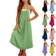 thumbnail image 1 of Bmisegm Toddler Girl Dresses Summer Casual Solid Color Sleeveless with Pockets Adjustable Straps Loose Overall Dress, 1 of 7