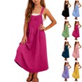 thumbnail image 1 of Bmisegm Toddler Girl Dresses Summer Casual Solid Color Sleeveless with Pockets Adjustable Straps Loose Overall Dress, 1 of 7