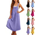 thumbnail image 1 of Bmisegm Toddler Girl Dresses Summer Casual Solid Color Sleeveless with Pockets Adjustable Straps Loose Overall Dress, 1 of 7