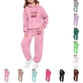 thumbnail image 1 of Bmisegm Toddler Girl Outfits Hooded Tracksuit with Leopard Print Heart Design Jogger Outfit for Kids Casual Wear Girls' Clothing Sets 3-10 Years,01_Pink,10-11 Years, 1 of 6