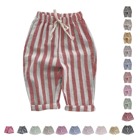 Bmisegm Toddler Girl Pants Minimalist Striped Elastic Waist Daily Kids Trousers for Baby Girl without Pockets Age 1-4 01_Red,12-18 Months