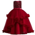 thumbnail image 1 of Bmisegm Toddler Girls Dress Sleeveless Gown Ruffled Mesh for Kid Wedding Party Outfits Red, 1 of 7