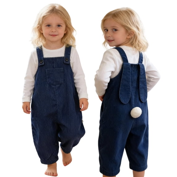 Bmisegm Toddler Jumpsuit Baby Girls' Cute Bunny Ear Overalls Soft with Big Pockets Long Sleeve Piece Outfit Baby Girl Romper 1-3 Years Blue,7-12 Months
