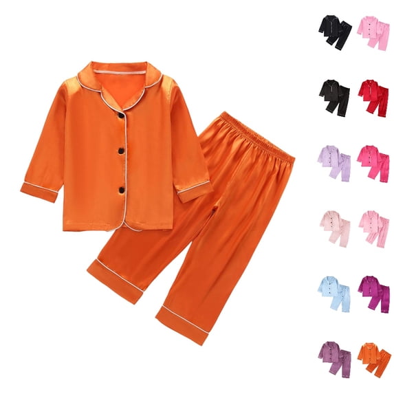 Bmisegm Toddler Outfits Long Sleeve Solid Top and Pants Casual Loungewear Set In Silk Touch Fabric for Boys Girls Boys' Clothing Sets 2-8 Years,02_Orange,4-5 Years