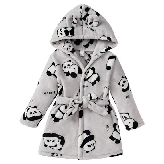 Bmisegm Toddler Pajamas Kids Cartoon Hooded Flannel Bathrobe Toddler Robe Pajamas Sleepwear for Boys and Girls Thickened Robe Age 1-8 Sleepwear for Boys Gray 3-4 Years