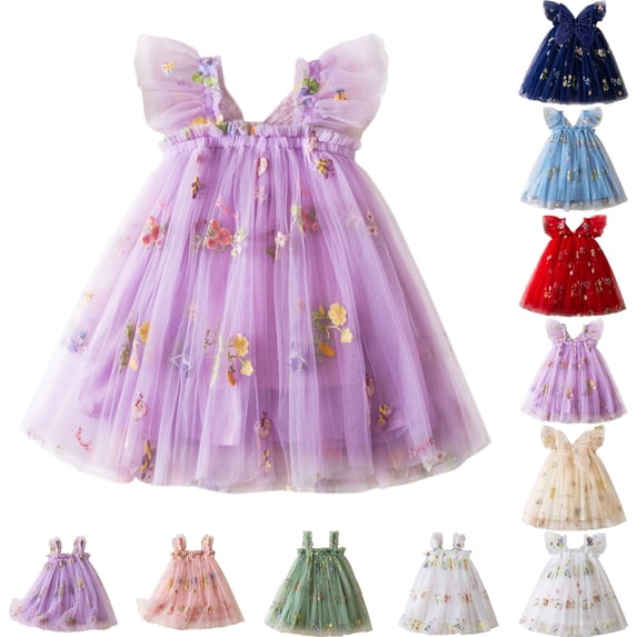 Bmisegm Toddler Summer Dress Baby Girl Strap Floral A Line Dress Sleeveless Beach Butterfly Sundress for Toddler Girl