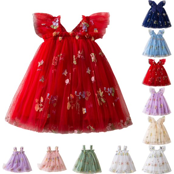 Bmisegm Toddler Summer Dress Baby Girl Strap Floral A Line Dress Sleeveless Beach Butterfly Sundress for Toddler Girl