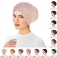 thumbnail image 1 of Bmisegm Velvet Rhinestone Hijab Turban Hats for Women Bandana Headwrap Cap Headwear Headscarf Undercap Turban Hat Beige_004, 1 of 3