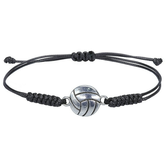 Volleyball Bracelet Adjustable Volleyball Charm Alloy Bracelet Boy Girl Teenager Gift Hand Woven String Olive Volleyball Sports Bracelet Team Player Party Popular Bracelets Black