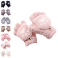thumbnail image 1 of Bmisegm Warm Gloves Convertible Flip Design Cat Cartoon Button Closure for Kids Boys Girls Thermal Gloves Pink 7-18 Years, 1 of 4