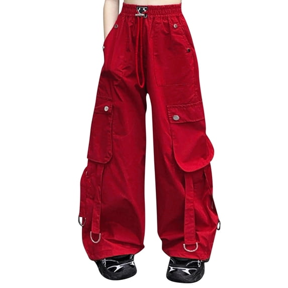 Bmisegm Wide Leg Sweatpants Girl Kids Sports Casual Pants Loose Soft Straight Leg Trousers with Pockets Workout Pants 6-15 Years,Red,10-12 Years