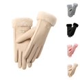 thumbnail image 1 of Bmisegm Winter Gloves Women Winter Ski Inner Lined Outdoor Cycling Knitted Wool Rabbit Lined Thickened Touchscreen Warm Mittens Beige, 1 of 4