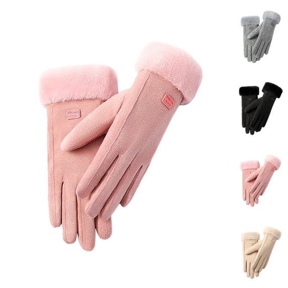 Bmisegm Winter Gloves Women Winter Ski Inner Lined Outdoor Cycling Knitted Wool Rabbit Lined Thickened Touchscreen Warm Mittens Pink