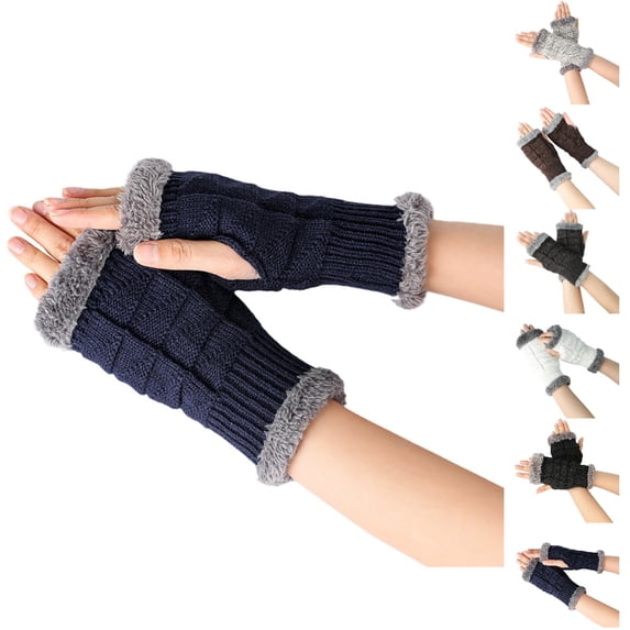 Bmisegm Winter Gloves Women Women Knitted Wool Open Finger Half Finger Short Warm Solid Color Mittens Blue
