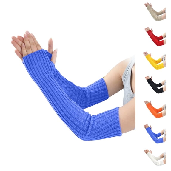 Bmisegm Winter Gloves Women Women Winter Knitted Wool Fingerless Warm Pile Stacked Sleeve Straight Long Arm Warmers Mittens Blue