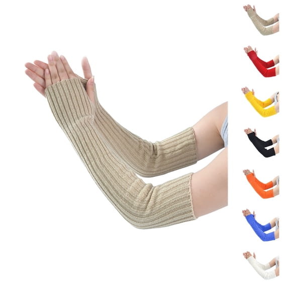 Bmisegm Winter Gloves Women Women Winter Knitted Wool Fingerless Warm Pile Stacked Sleeve Straight Long Arm Warmers Mittens Khaki