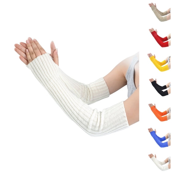 Bmisegm Winter Gloves Women Women Winter Knitted Wool Fingerless Warm Pile Stacked Sleeve Straight Long Arm Warmers Mittens White