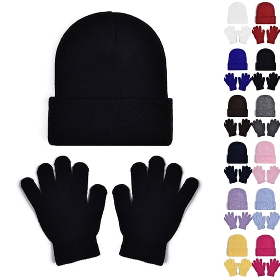 Bmisegm Winter Hats for Kids Soft Hat with Mittens Boys Girls Toddler Cold Weather Lined Cap Set