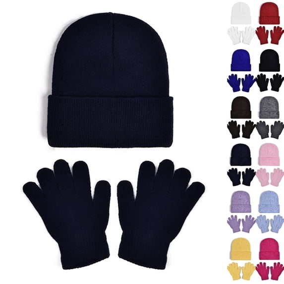 Bmisegm Winter Hats for Kids Soft Hat with Mittens Boys Girls Toddler Cold Weather Lined Cap Set