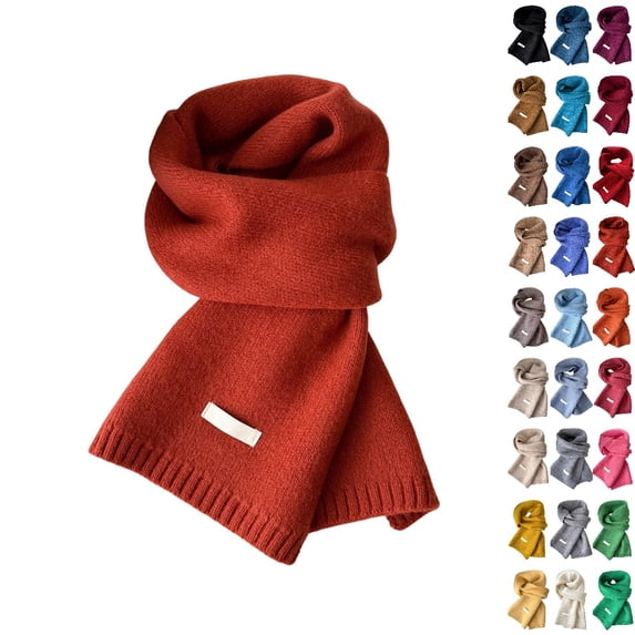 Bmisegm Winter Knitted Scarf Women Men Wool Scarf Solid Color Long Neck Scarf Warm Collar Scarfs for Cold Weather Watermelon Red