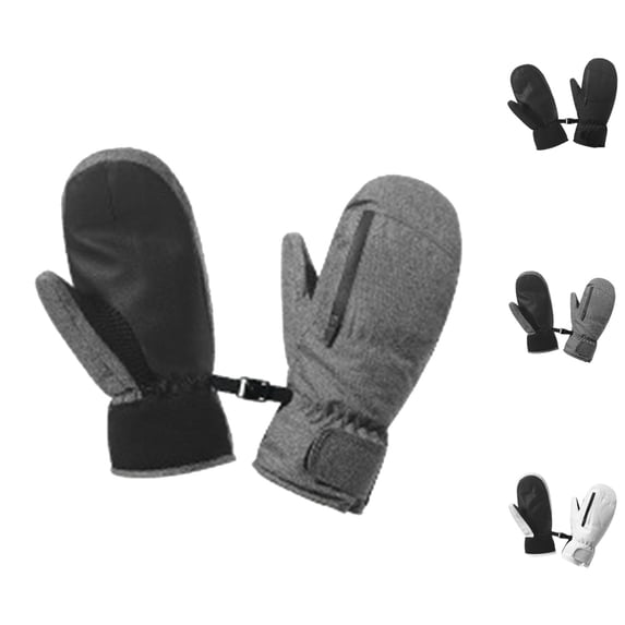 Bmisegm Winter Ski Gloves for Men Winter Outdoor Skiing Insulated Zipper Warm Protective Snow Mittens Grey L