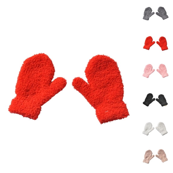 Bmisegm Winter Toddler Knit Gloves Children Cold Proof Knitted Soft Lined Thickened Mittens Red