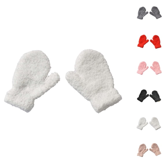 Bmisegm Winter Toddler Knit Gloves Children Cold Proof Knitted Soft Lined Thickened Mittens White