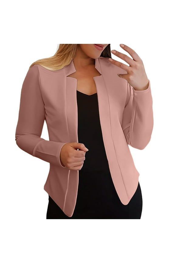 Woman Jackets Solid Open Front Elegant Long Sleeve Work Outerwear Women's Clothing Womens Coats Pink M