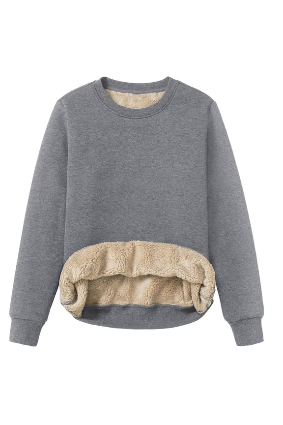 Women Autumn Solid Color Long Sleeved Round Neck Womens Sweatshirts Pullover Thick Warm Sweater for Cold Weather Grey XXL