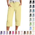 thumbnail image 1 of Bmisegm Women Capri Pants Wide Fit Elastic Waist Pocket Straight Leg Cropped Trousers with Pockets Casual Loose Comfy Womens Summer Pants Yellow_001 S, 1 of 6