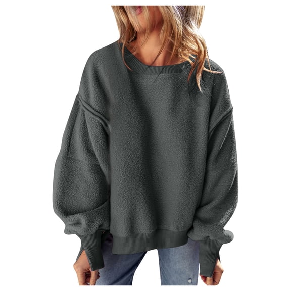Bmisegm Women Casual Crew Neck Splicing Design Loose Hoodie Top Womens Sweatshirts Without Hood for Everyday Grey M