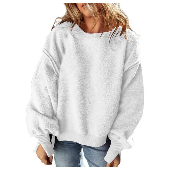Bmisegm Women Casual Crew Neck Splicing Design Loose Hoodie Top Womens Sweatshirts Without Hood for Everyday White M