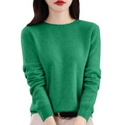 Bmisegm Women Casual Solid Color Bottoming Shirt Slim High Collar Knitted Long Sleeved Top Thermal Underwear for Women Green L