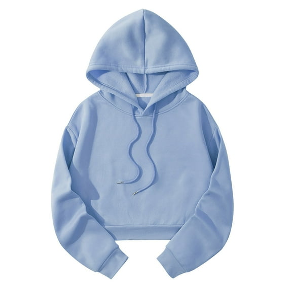 Bmisegm Women Casual Solid Hooded Loose Sweatshirt Strap Split Long Sleeve Crop Top Hoodies for Women Blue S